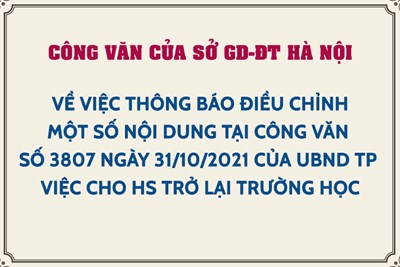 Công văn của Sở GD-ĐT Hà Nội về việc thông báo điều chỉnh một số nội dung tại công văn số 3807 ngày 31/10/2021 của UBND TP việc cho HS trở lại trường học