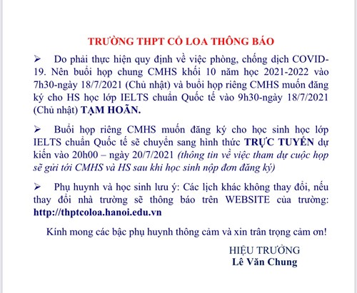 Trường THPT Cổ Loa thông báo: 