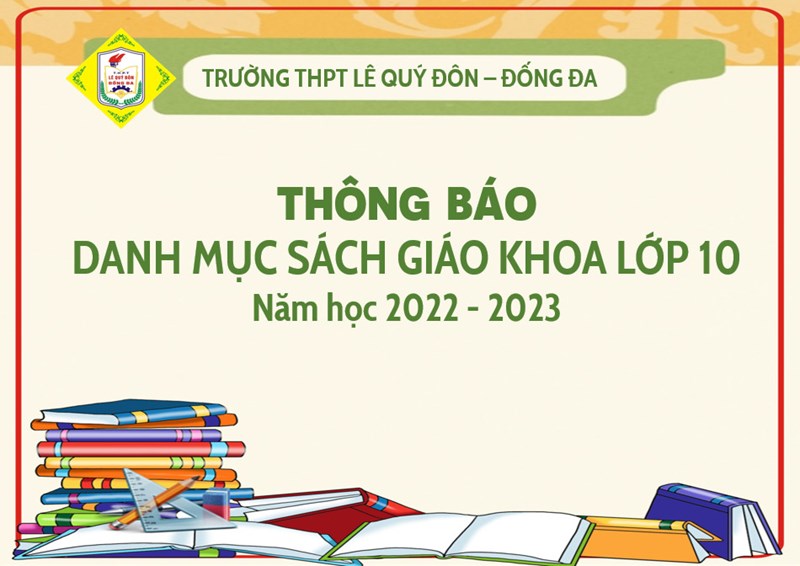 Danh mục sách giáo khoa lớp 10 năm học 2022 - 2023