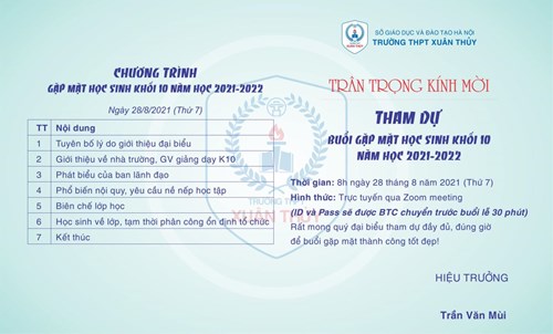 Gặp mặt trực tuyến Phụ Huynh và Học sinh khối 10 năm học 2021-2022