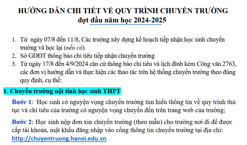 Hướng dẫn chi tiết về quy trình chuyển trường và Kế hoạch tiếp nhận học sinh chuyển trường, học lại đầu năm học 2024 - 2025