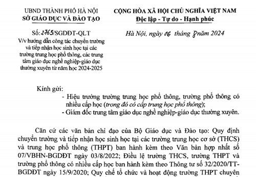 Hướng dẫn chuyển trường và tiếp nhận học sinh đợt đầu năm học 2024 - 2025