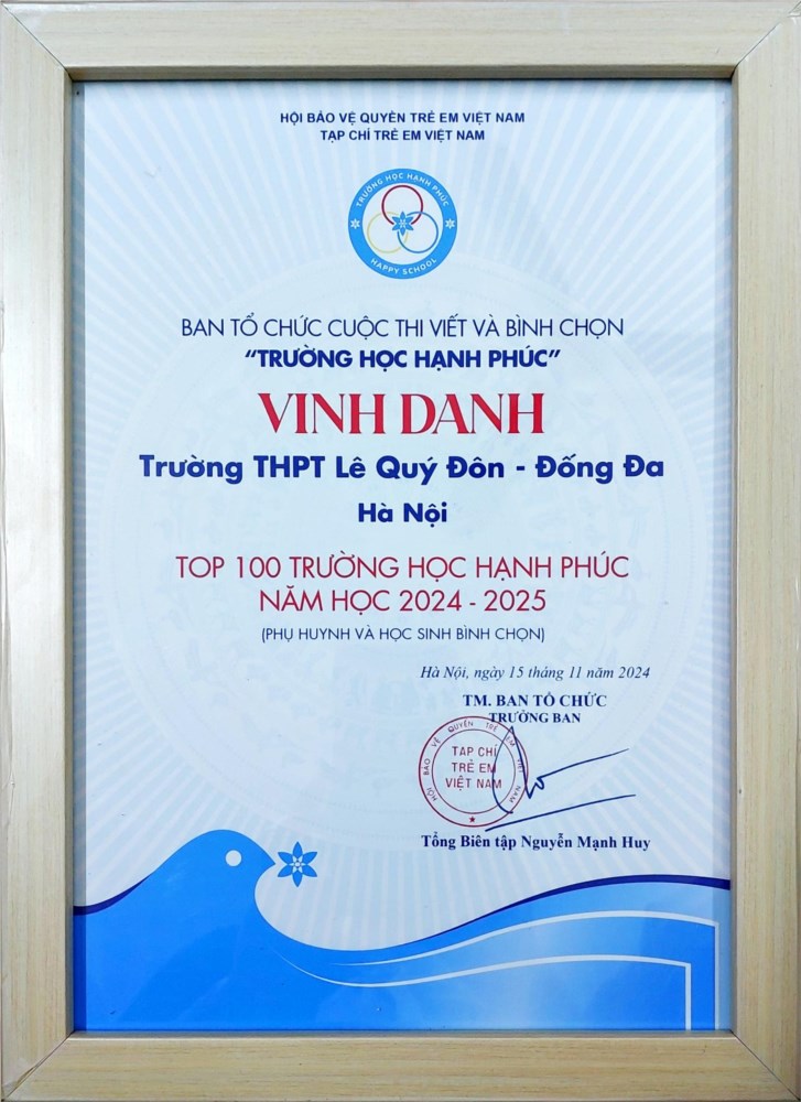 Trường THPT Lê Quý Đôn - Đống Đa vinh dự được vinh danh trong Top 100  Trường học hạnh phúc 