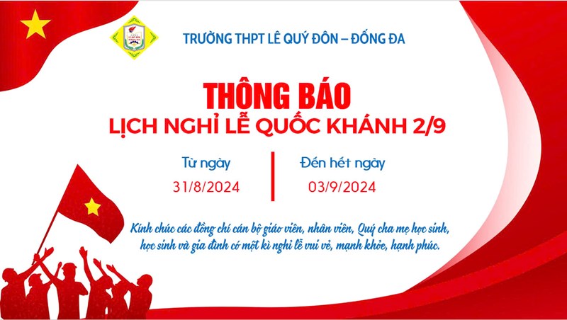 Thông báo nghỉ Lễ Quốc khánh ngày 2/9/2024