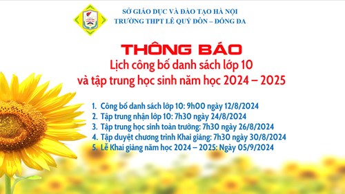 Thông báo Lịch công bố danh sách lớp 10 và tập trung học sinh năm học 2024 - 2025