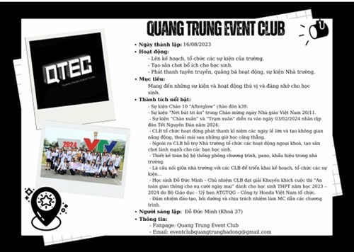 Tổng kết hoạt động của câu lạc bộ Sự kiện năm học 2024-2025