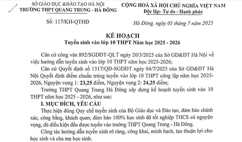 Thông báo về kế hoạch tuyển sinh vào lớp 10 năm học 2025- 2026.