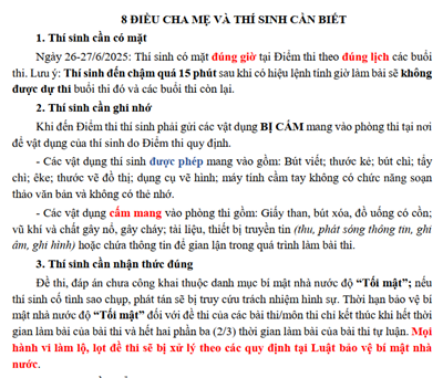 8 điều cha mẹ và thí sinh cần biết
