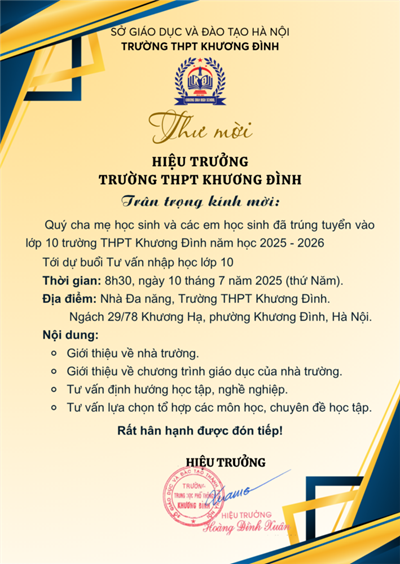 Thư mời tư vấn nhập học lớp 10 năm học 2025 - 2026