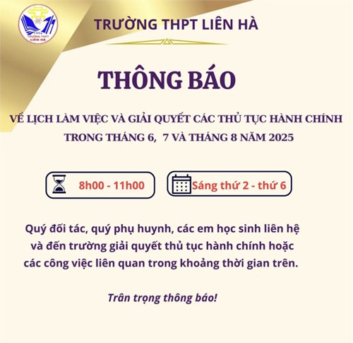 Thông báo lịch làm việc trong thời gian hè