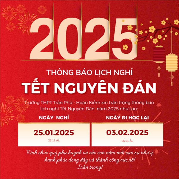 Thông báo Lịch nghỉ Tết Nguyên Đán Ất Tỵ