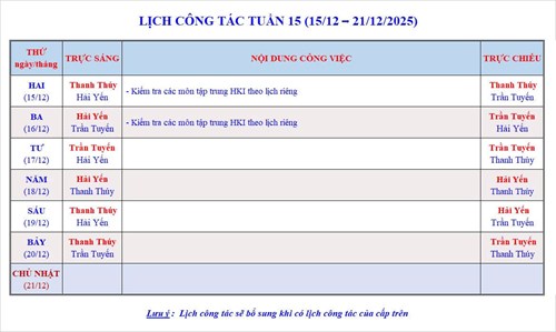Lịch công tác tuần 15 - Năm học 2025-2026