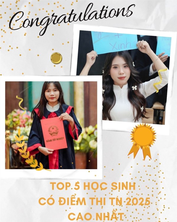 Chúc mừng top 5 học sinh có điểm thi tốt nghiệp 2025 cao nhất